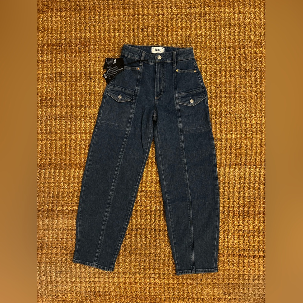 PAIGE Alexis High Rise Barrel Leg Vintage Denim Jeans Dark Wash Blue Size 23 NEW